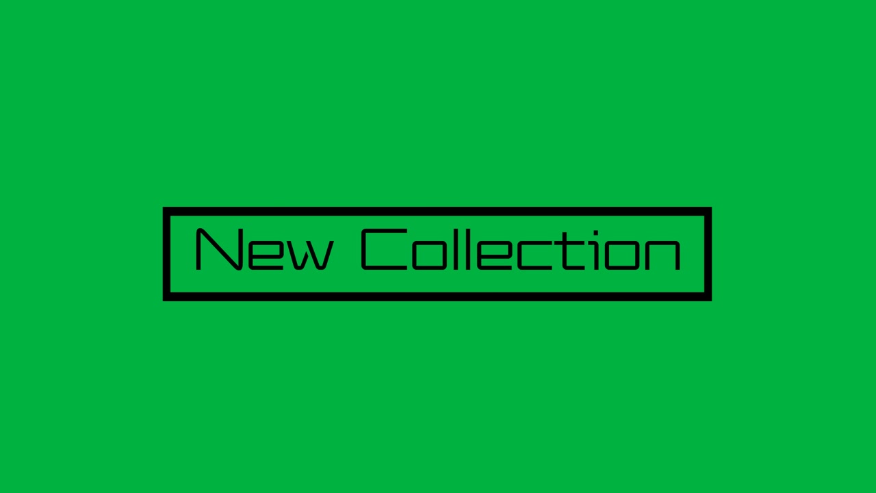 Animazione del testo digitale "nuova collezione" su sfondo bianco.