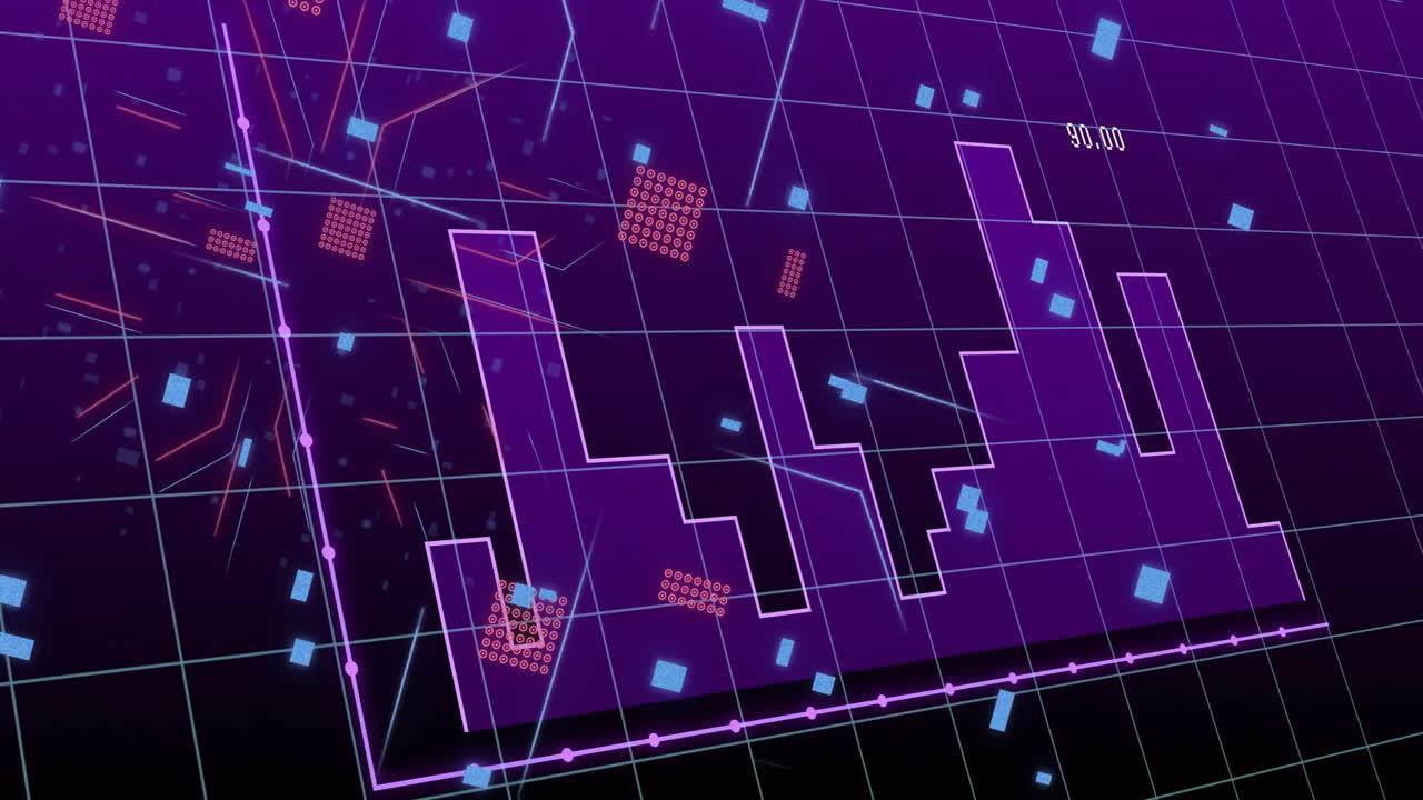 Animation of digital data processing over circuit board on black background