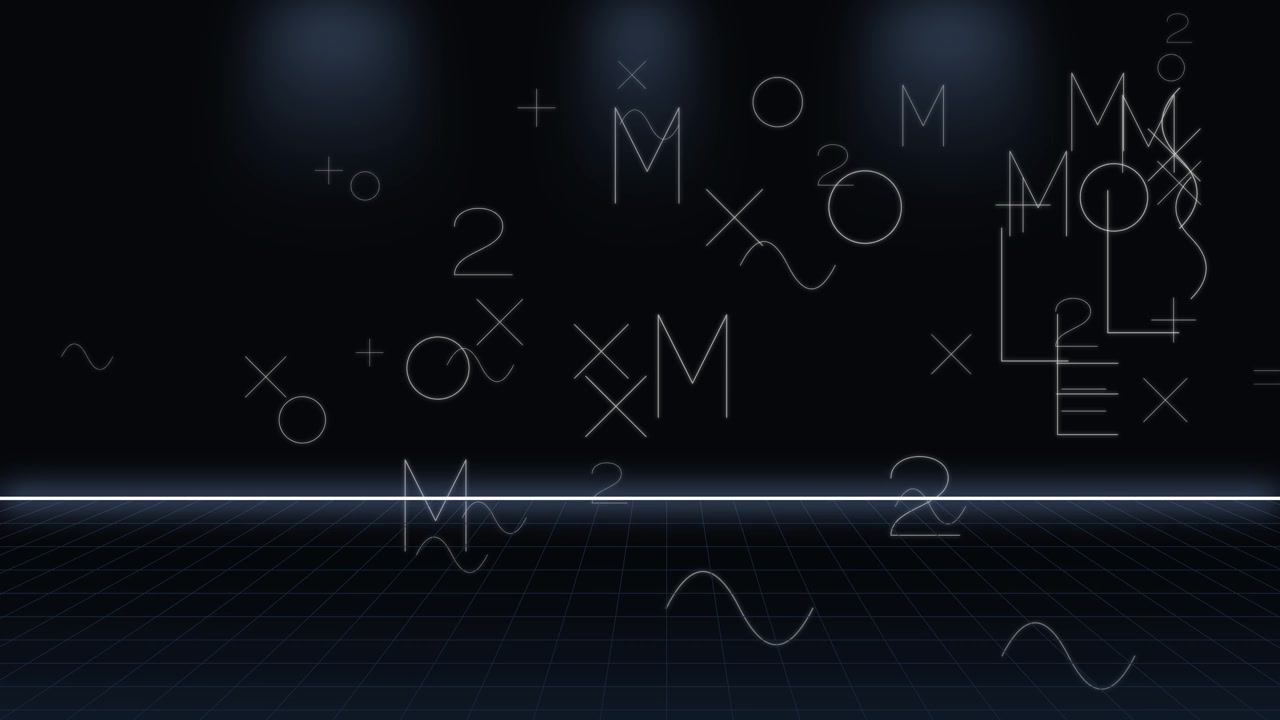 Abstract Digital Background with Floating Mathematical Symbols and Grid