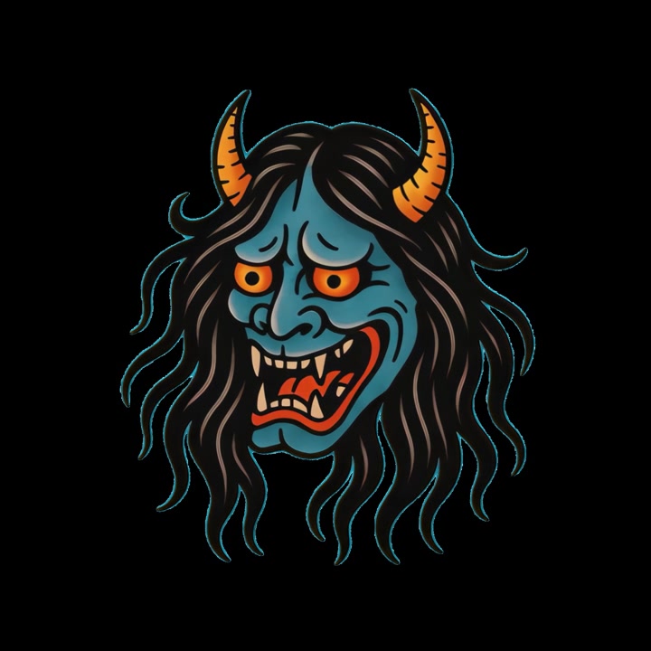 Animated Japanese Hannya Mask Illustration