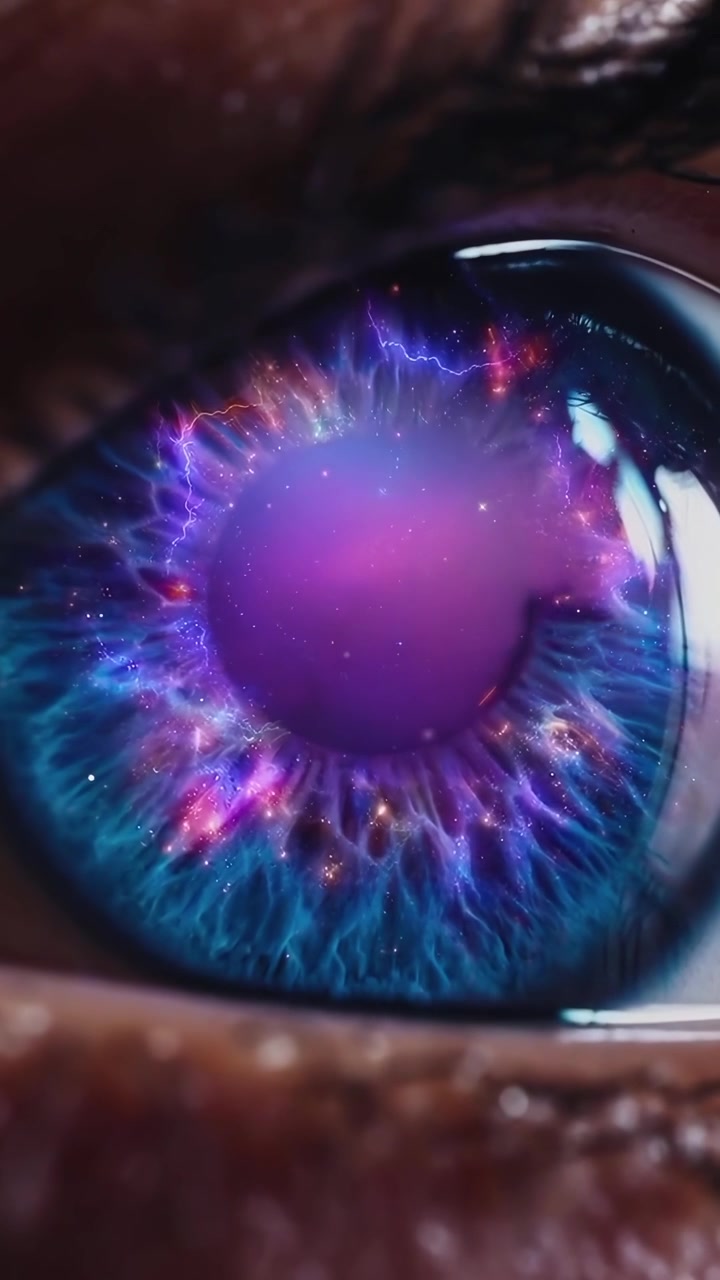 Makro Jarak Dekat Mata Manusia dengan Refleksi Galaksi dan Nebula