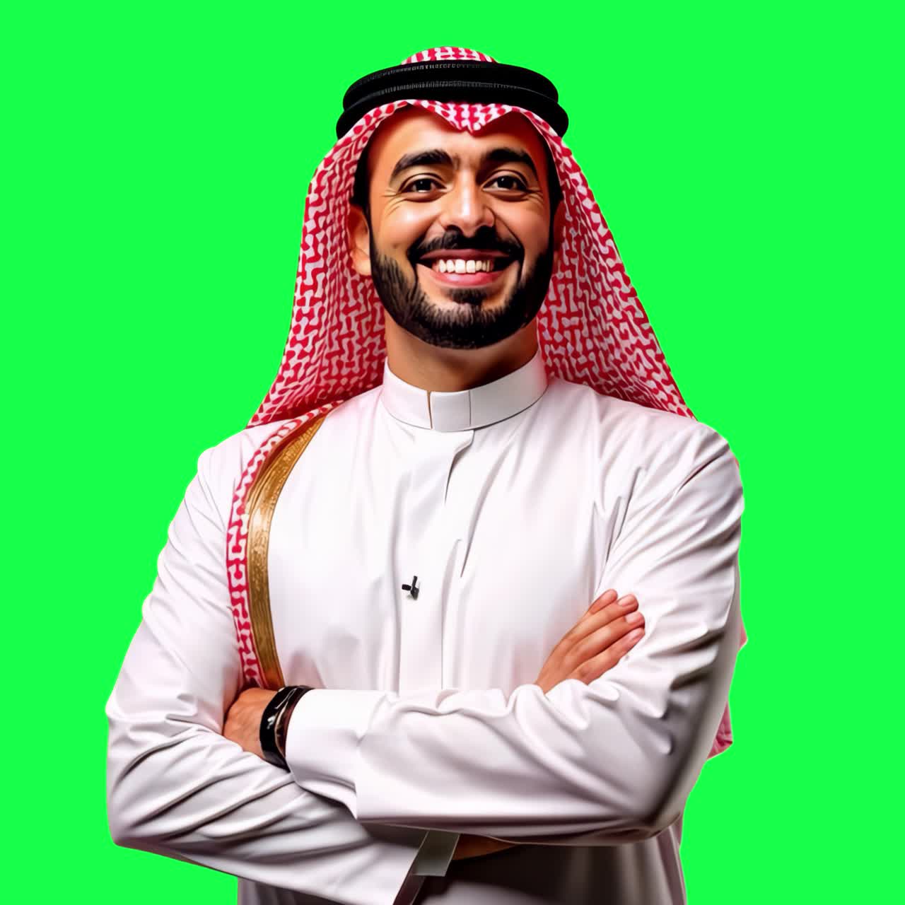 Confident man in traditional attire animation, transparent 4K video, green screen