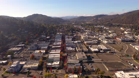 fall season in roseburg, oregon. drone pullback shot