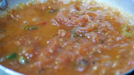 cocinar salsa de tomate en una sartén