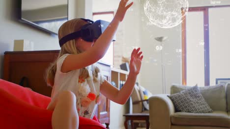 chica usa gafas 3d y juega con un globo conectado