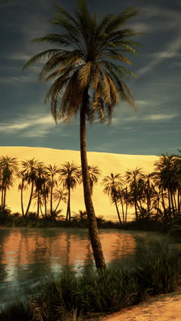 beautiful desert oasis with palm trees and water