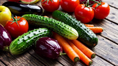 assortment of fresh garden vegetables and healthy bowls with cucumbers and tomatoes