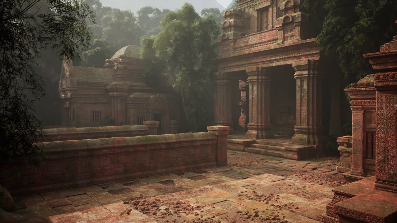Stone building and trees in background