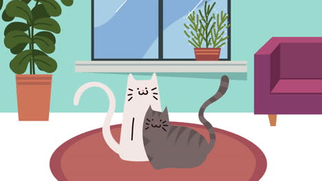 two cats relaxing in a cozy living room