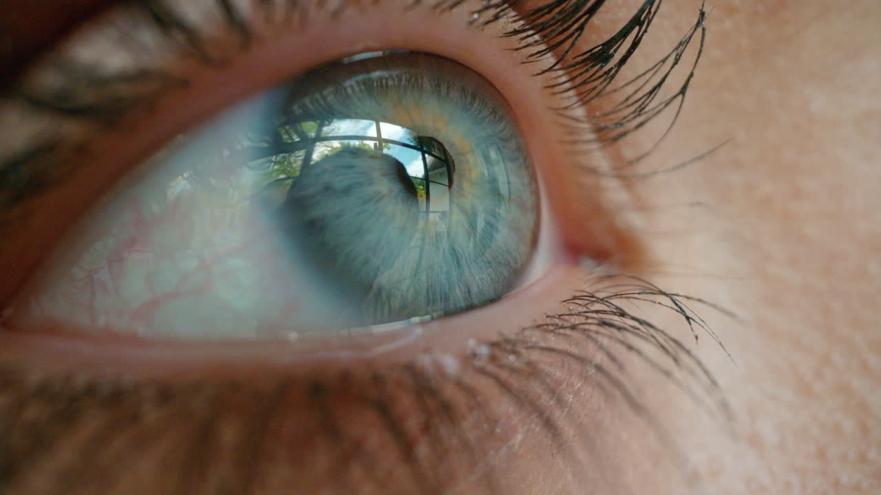 ojo macro de cerca mirando con miedo viendo peligro miedo iris sentido conciencia