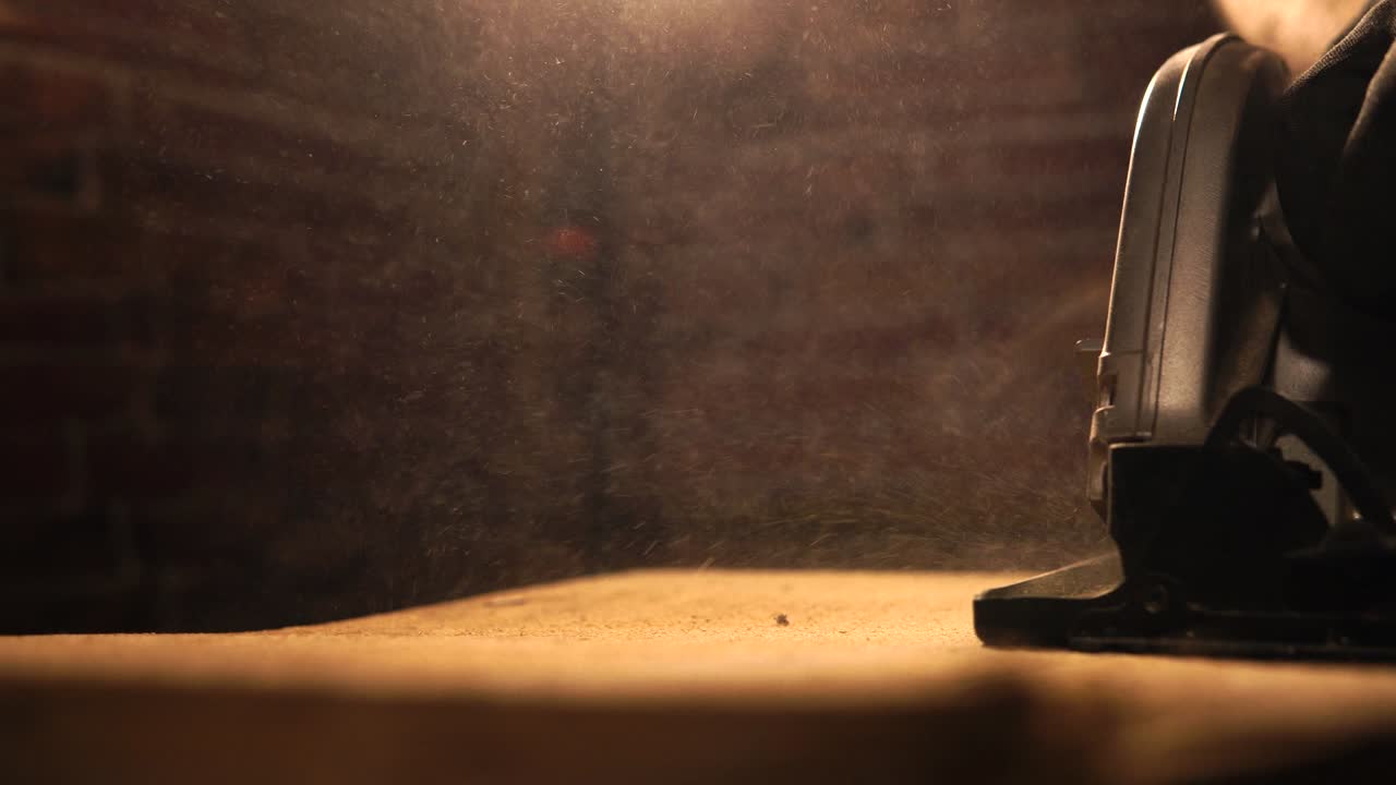 sierra circular de trabajo en un estudio