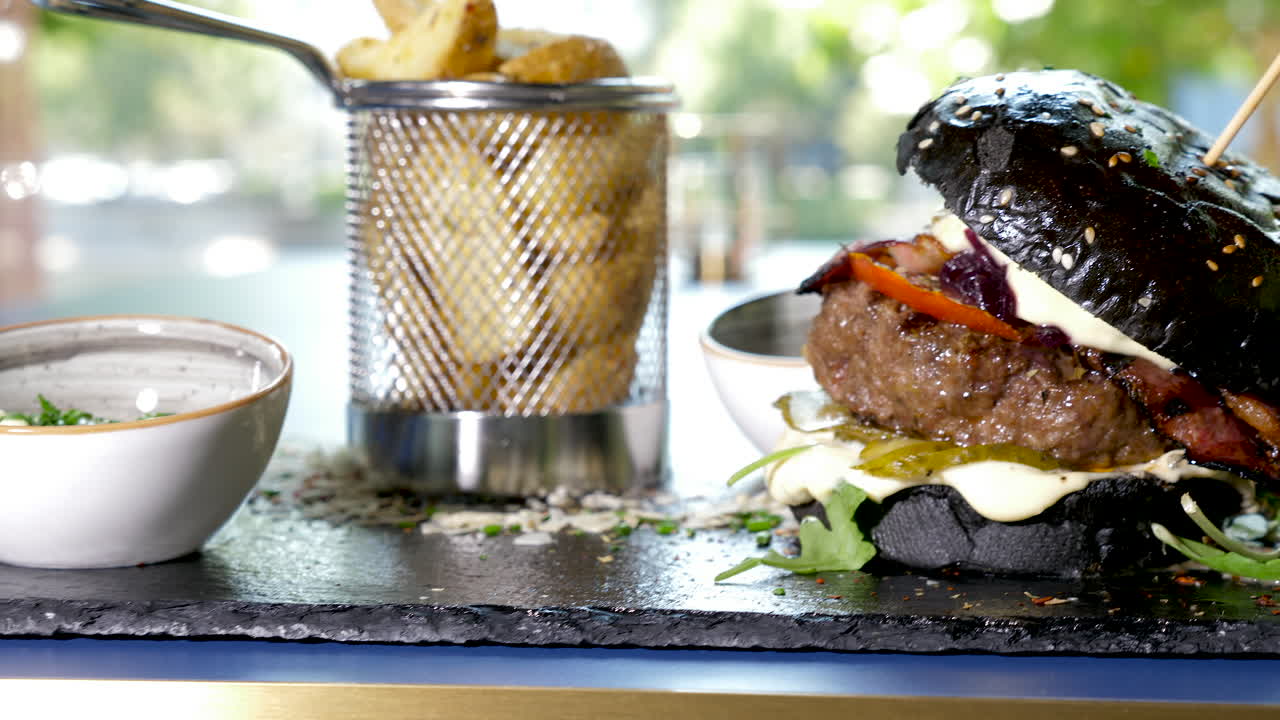 Black Burger with Fries