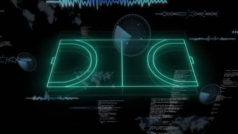 animation of financial data processing over sports field