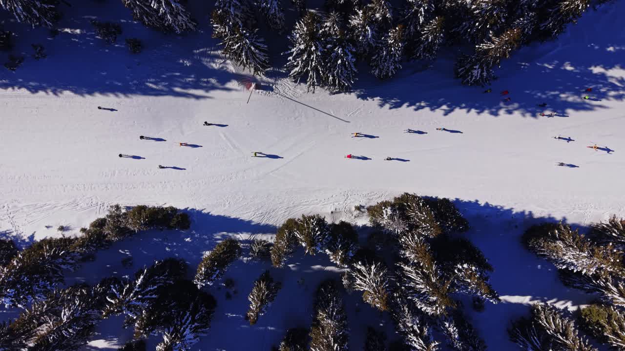 People skiing in the Carpathian Mountains of Bulgaria during winter