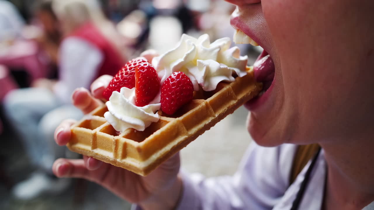 Outdoor Cafe Scene with Waffles in Belgium
