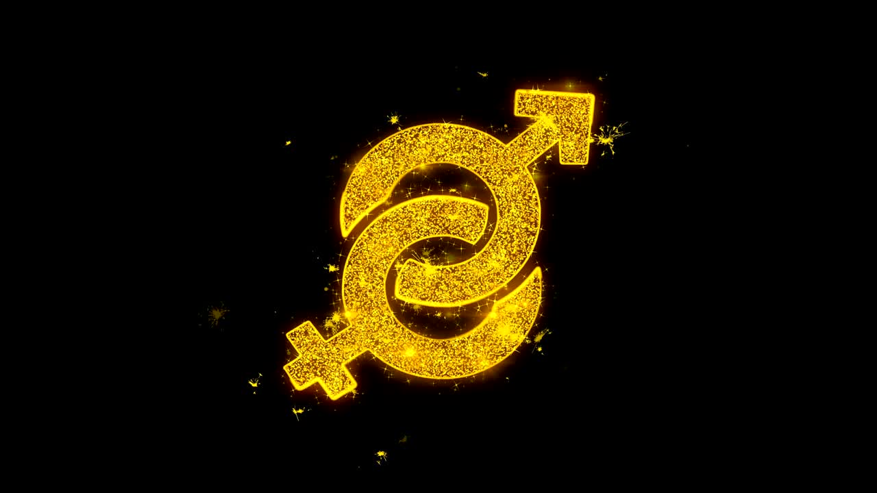 남성과 여성 아이콘은 검은 바탕에 입자를 불꽃으로 만니다.