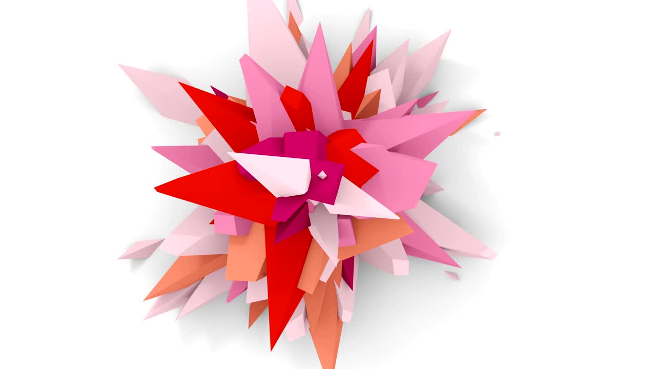 4K. Abstract Digital Flower. Version With Pink, Red And Orange Colors. Seamless Looped.