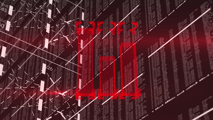 Animation of financial graph over data processing on dark background