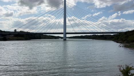 northern spire tall big white bridge north east sunderland england river wear tyne drone aerial view