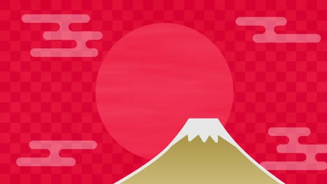 japanese pattern background of mt. fuji, sunrise and clouds (seamless loop, red)