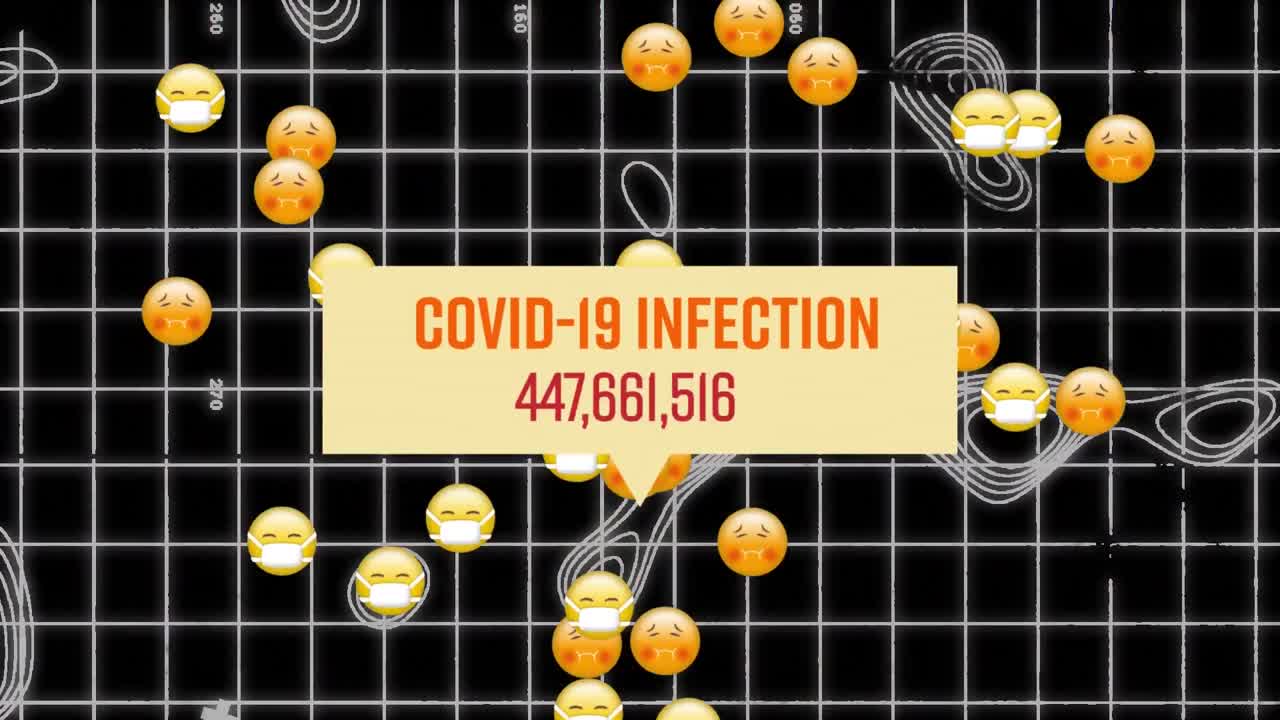 아이콘의 애니메이션이 떨어지고  ⁇  그리드와 모양 위에 점점 더 많은 수를 가진 거품 연설