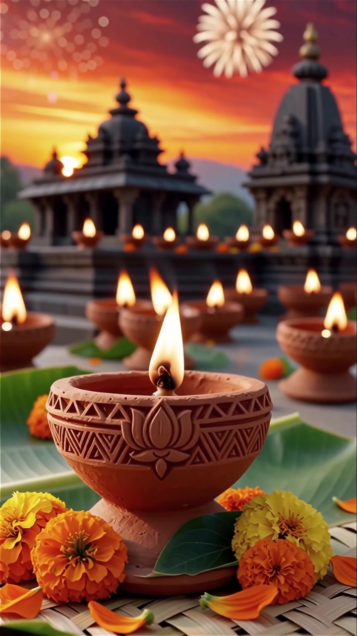 Diwali Festival Background with Lanterns and Traditional Diyas Decorations