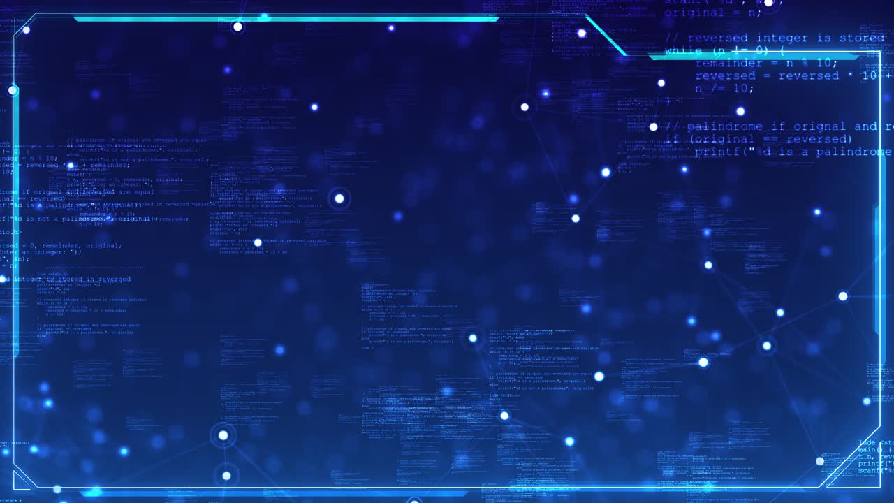 Glowing plexus network frame flowing lines of digital code interface of futuristic system for