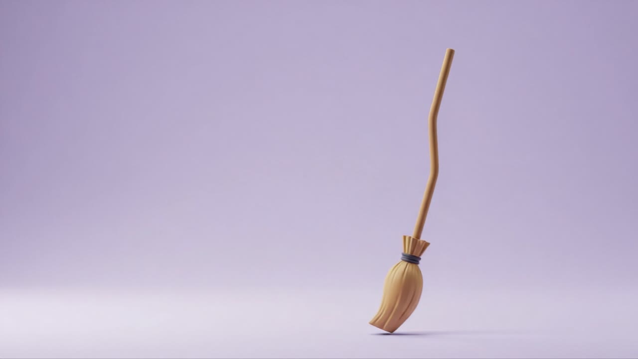 Una scopa dal design accattivante su uno sfondo viola tenue, che cattura perfettamente semplicità ed eleganza in un approccio di design minimalista