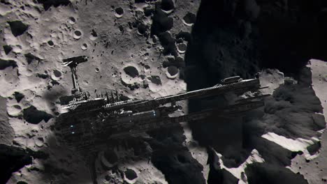 large futuristic spaceship maneuvering over the surface of the moon