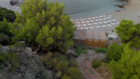 Aerial-Drone-Revealing-Footage-of-Adriatic-Sea-empty-beach-with-look-from-a-birds-eye-view