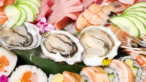 a vibrant display of assorted sushi and sashimi.