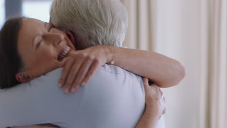 happy old couple hugging enjoying romantic relationship sharing good news embracing at home