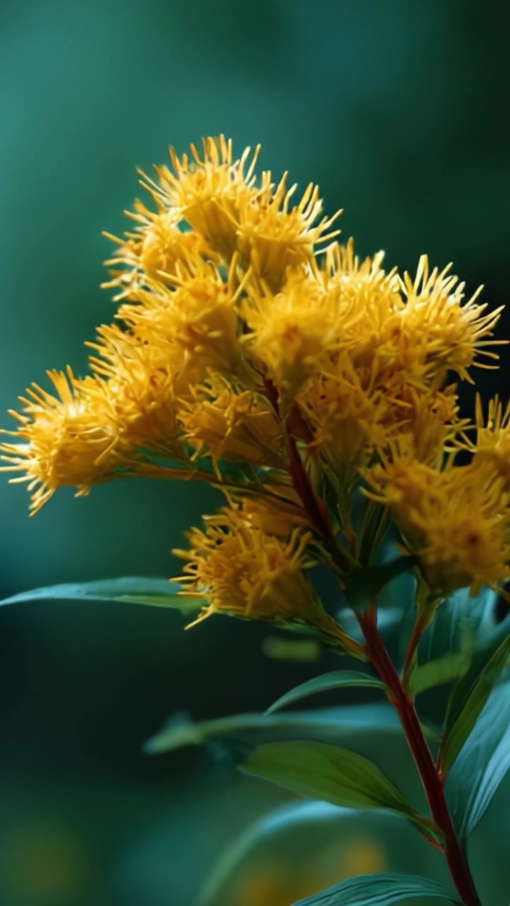 Una splendida vista ravvicinata di vivaci fiori gialli circondati da lussureggianti foglie verdi, che mostra la bellezza della natura con dettagli accattivanti e contrasto cromatico.
