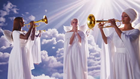 angelic choir playing trumpets