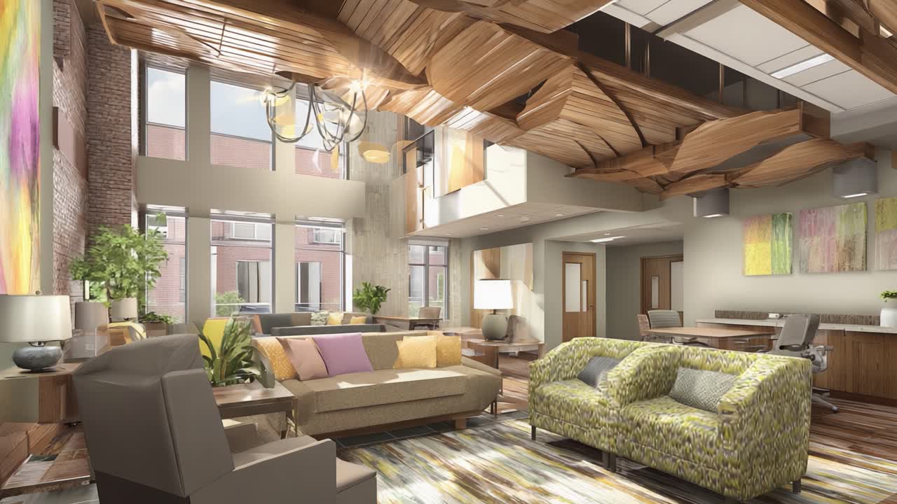 A Stunning Modern Living Space Showcasing Natural Light, Elegant Furniture, and Unique Architectural Elements in a Contemporary Interior Design