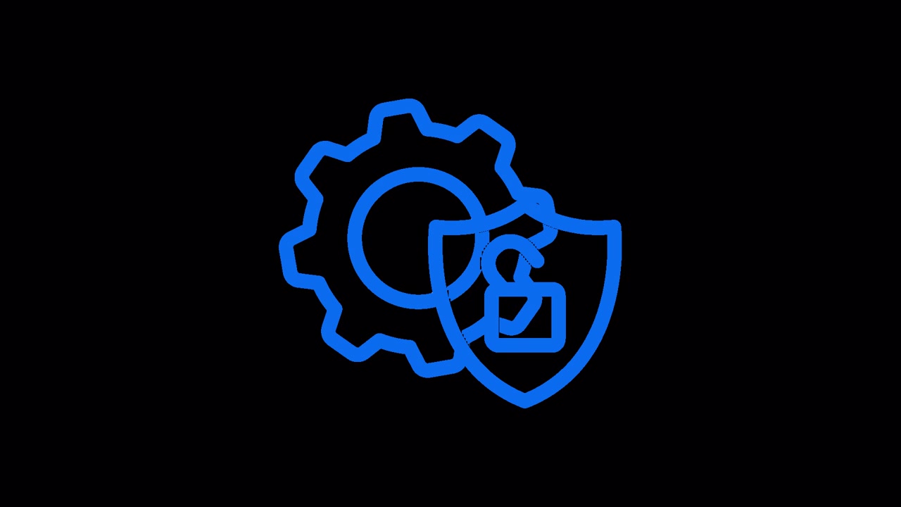 Animated Blue Icon of Gear, Shield, and Padlock for Security