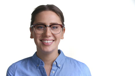 Close-Up-Of-Attractive-Woman-In-Glasses-Laughing-Into-Camera