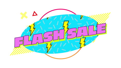 flash sale graphic in blue oval with moving elements on white background