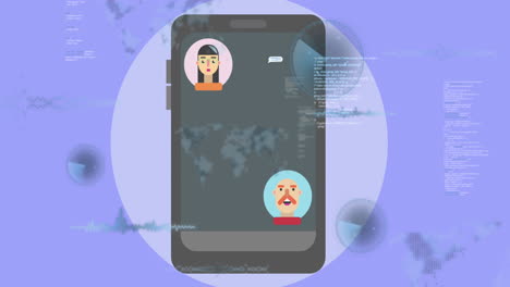 animación del chat en el teléfono inteligente y procesamiento de datos