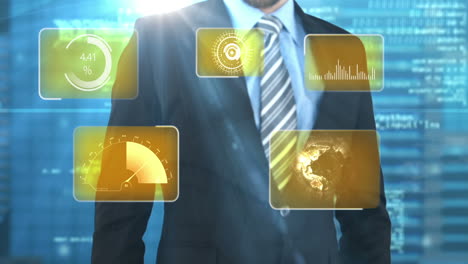 businessman using digital interface screen with icons