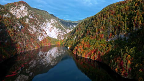 aerial drone view of the lakeshore of the legendary lake toplitz, ausseer land region, styria, austria