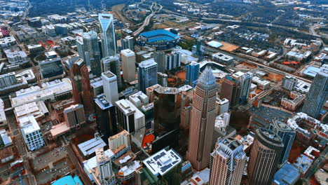 multiple high-rise buildings in the city centre of a modern city. aerial view of the downtown of charlotte, nc, usa
