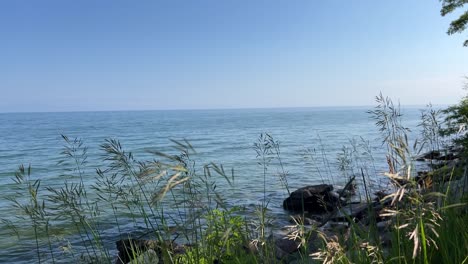 calm view of endless waters and clear blue sky on the horizon