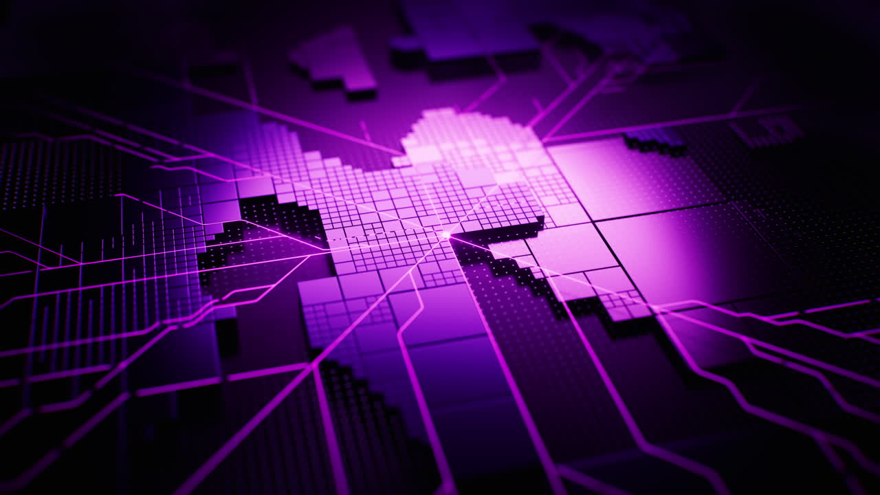 Metallic electronic cube circuit board, 3d rendering