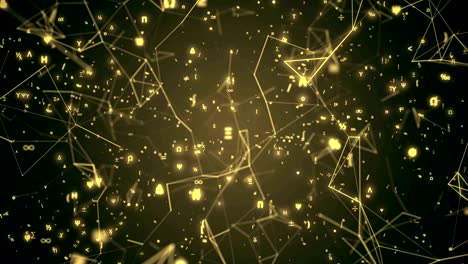 digital futuristic animation with math and physics symbols and mesh network grid