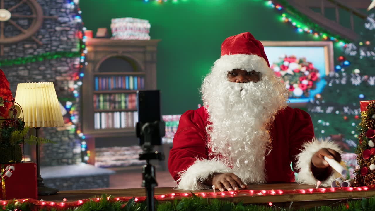 Black Santa Claus Recording Christmas Message