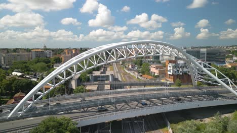 cinematic drone flight over ponte settimia spizzichino bridge