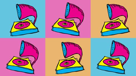 kids drawing pop art seamless background with theme of gramophone