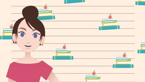 animation of woman talking over book icons