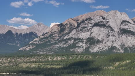 Drone-view-of-unnamed-peaks-in-the-Rocky-Mountains-of-Alberta,-Canada